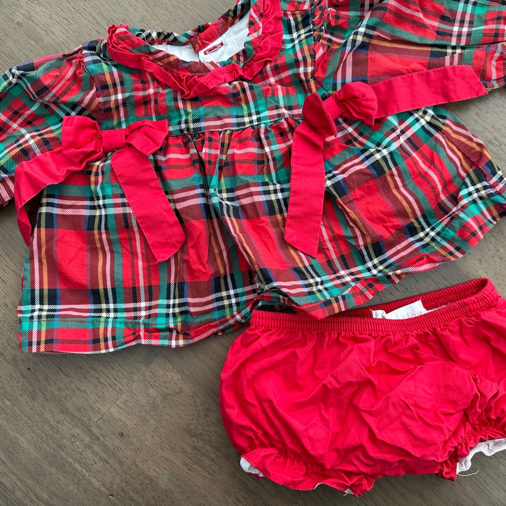 Cecil and Lou holiday plaid  diaper set. 6 month